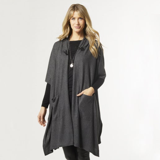 Layla Brushed Hooded Cardi with Toggle - Charcoal