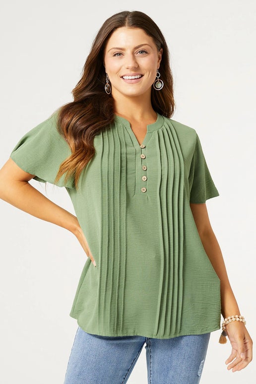 Savanna Button Down Top - Sage Green - 2419063D