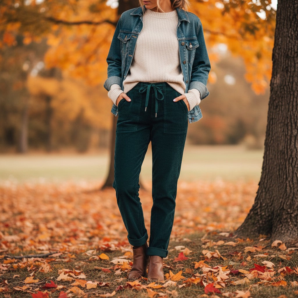 Judy Blue Emerald Green Corduroy Cuffed Jogger Pants