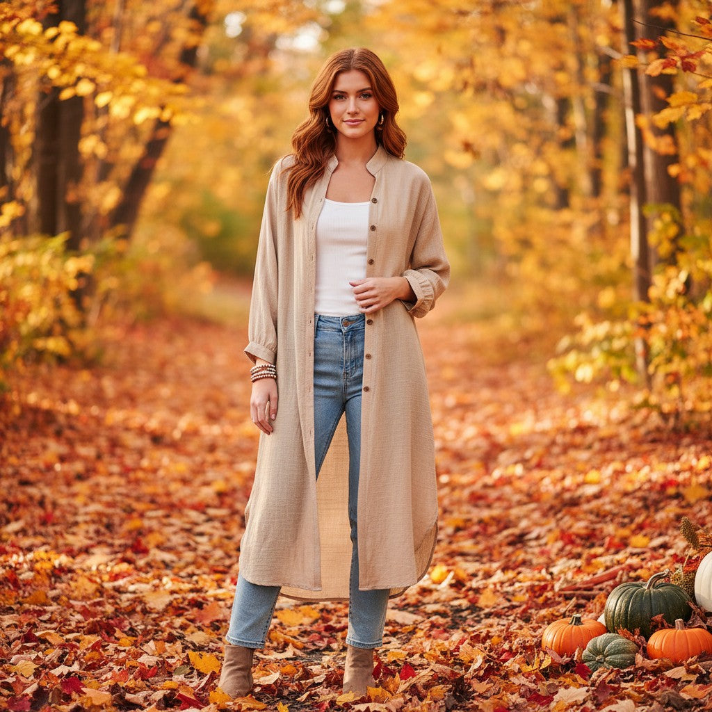 The Angela Button Down Tunic - Taupe