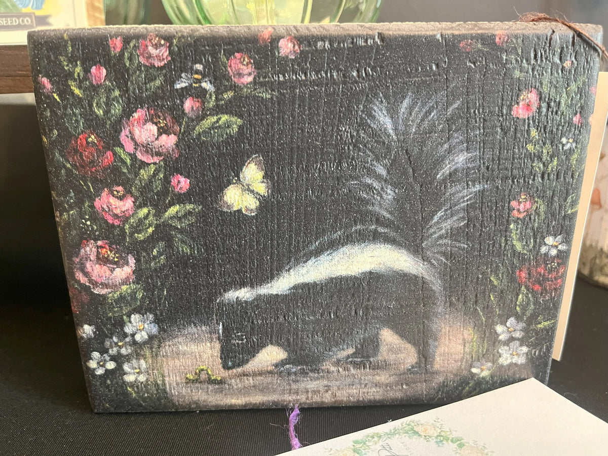 Sally the Woodland Skunk Wood Block Shelf Sitter