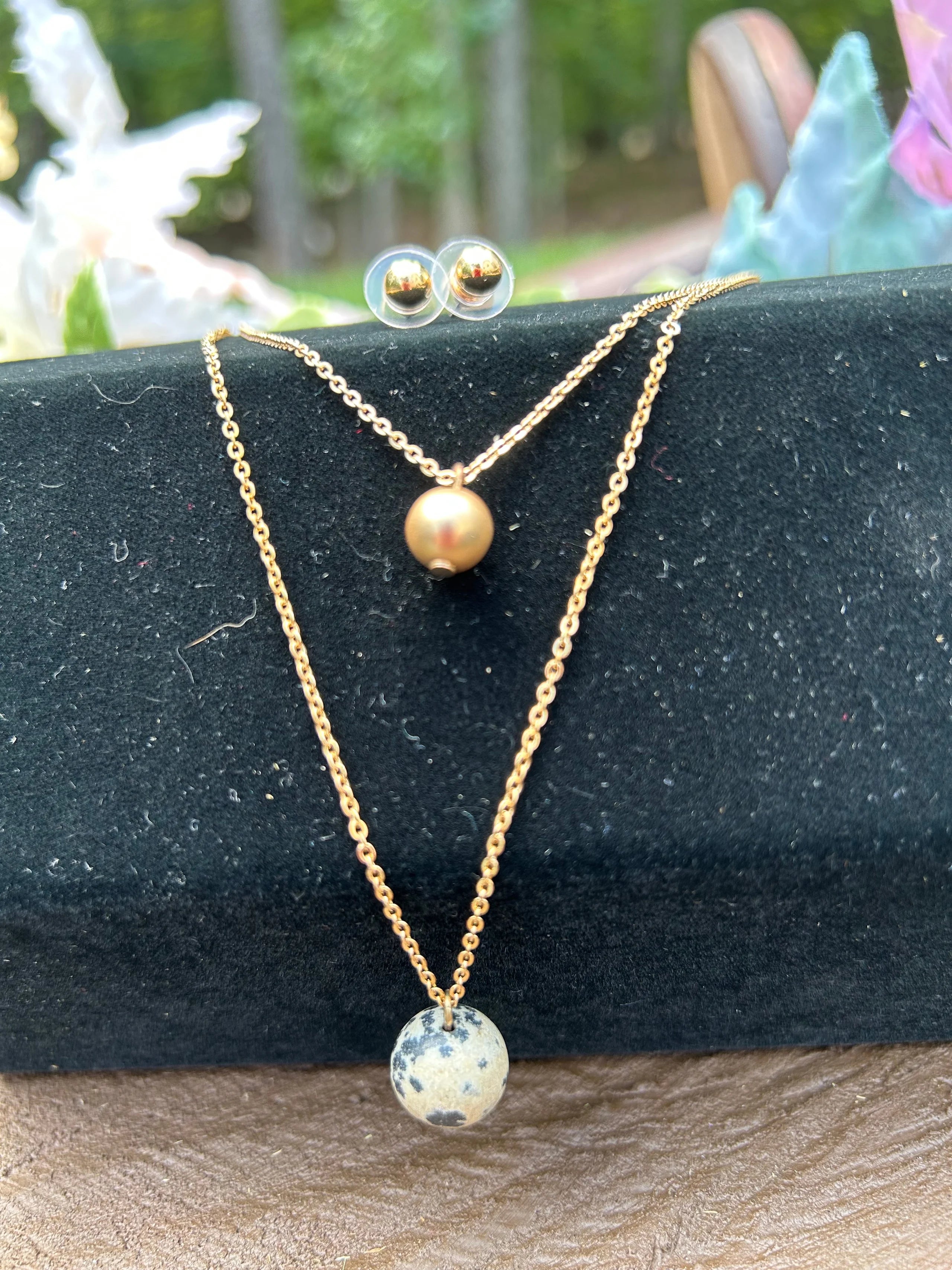 Dalmation Double Strand Necklace and Earring Set