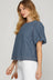 Puff Sleeve Washed Polka Dot Denim Top