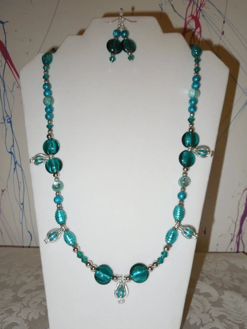 Aqua Beauty Necklace and Matching Earring Set