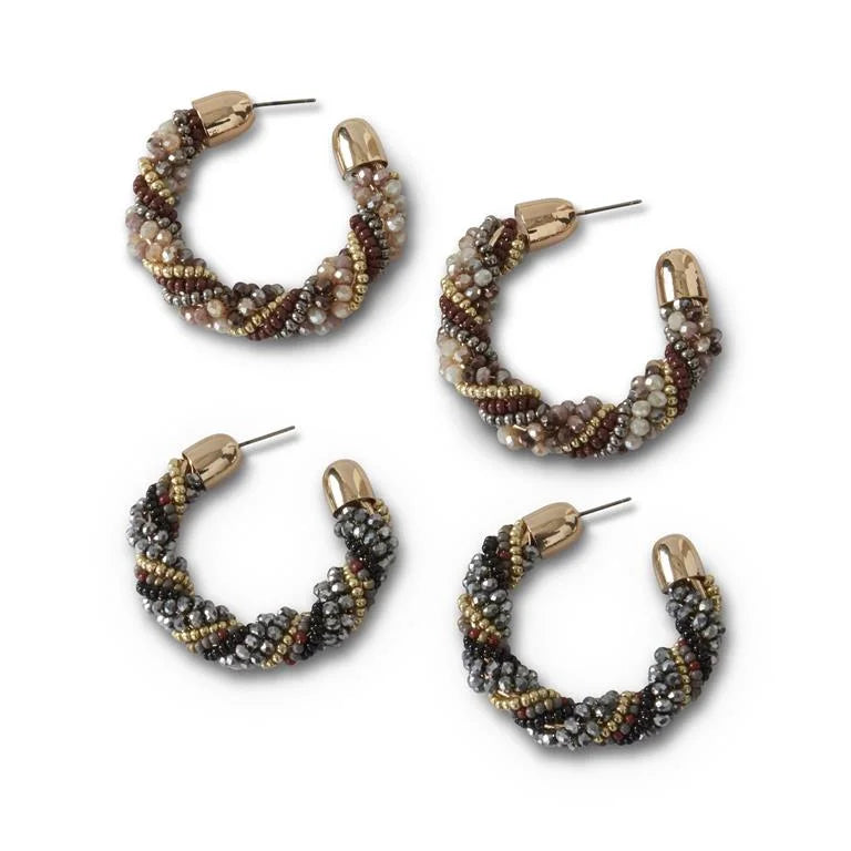 It's All in the Twist Beaded Hoop Earrings - Assorted Colors