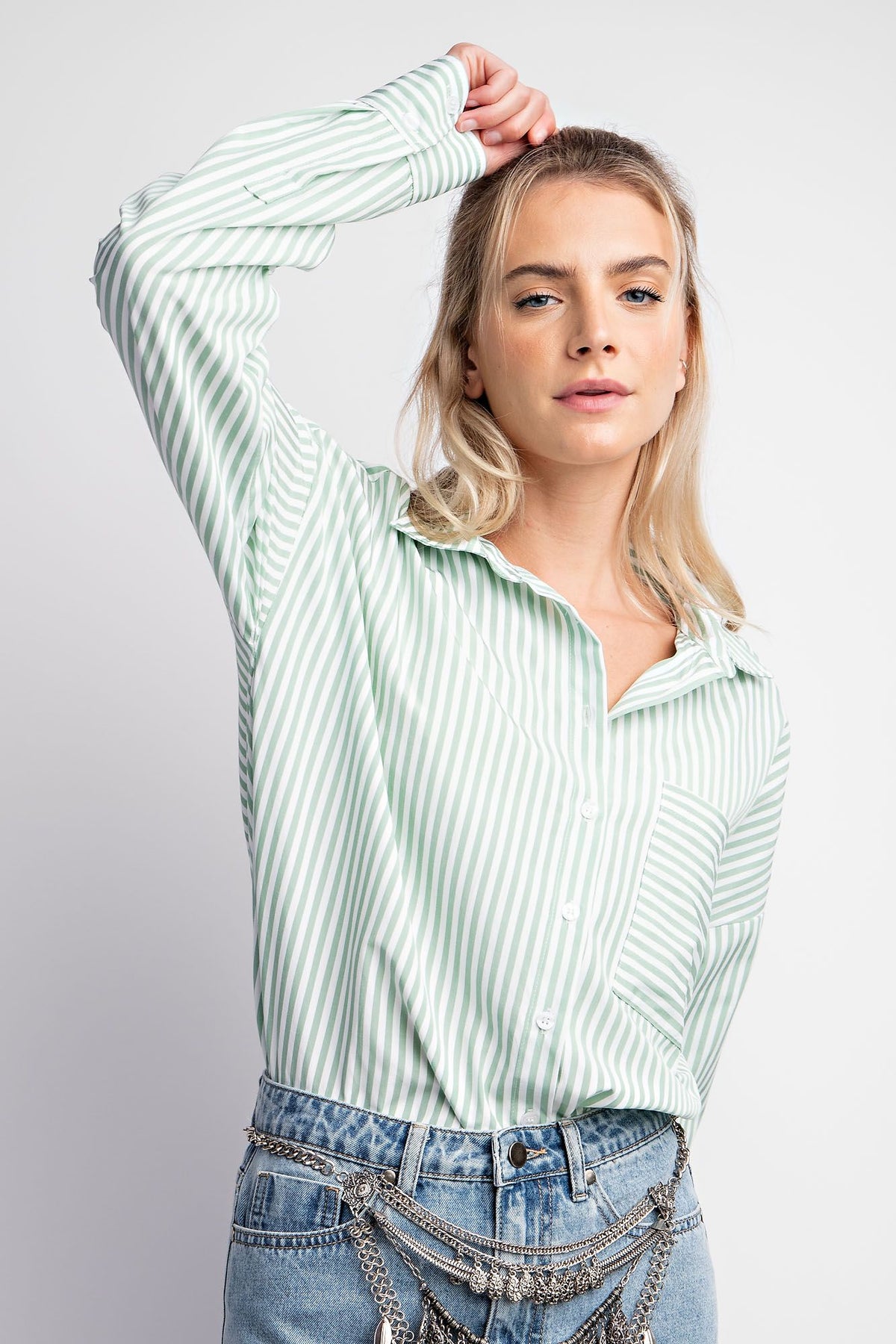 The Nina Stripe Button-Down Shirt - Plus Sizes
