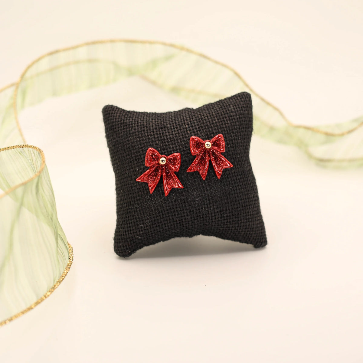 Red Glitter Bow Earrings