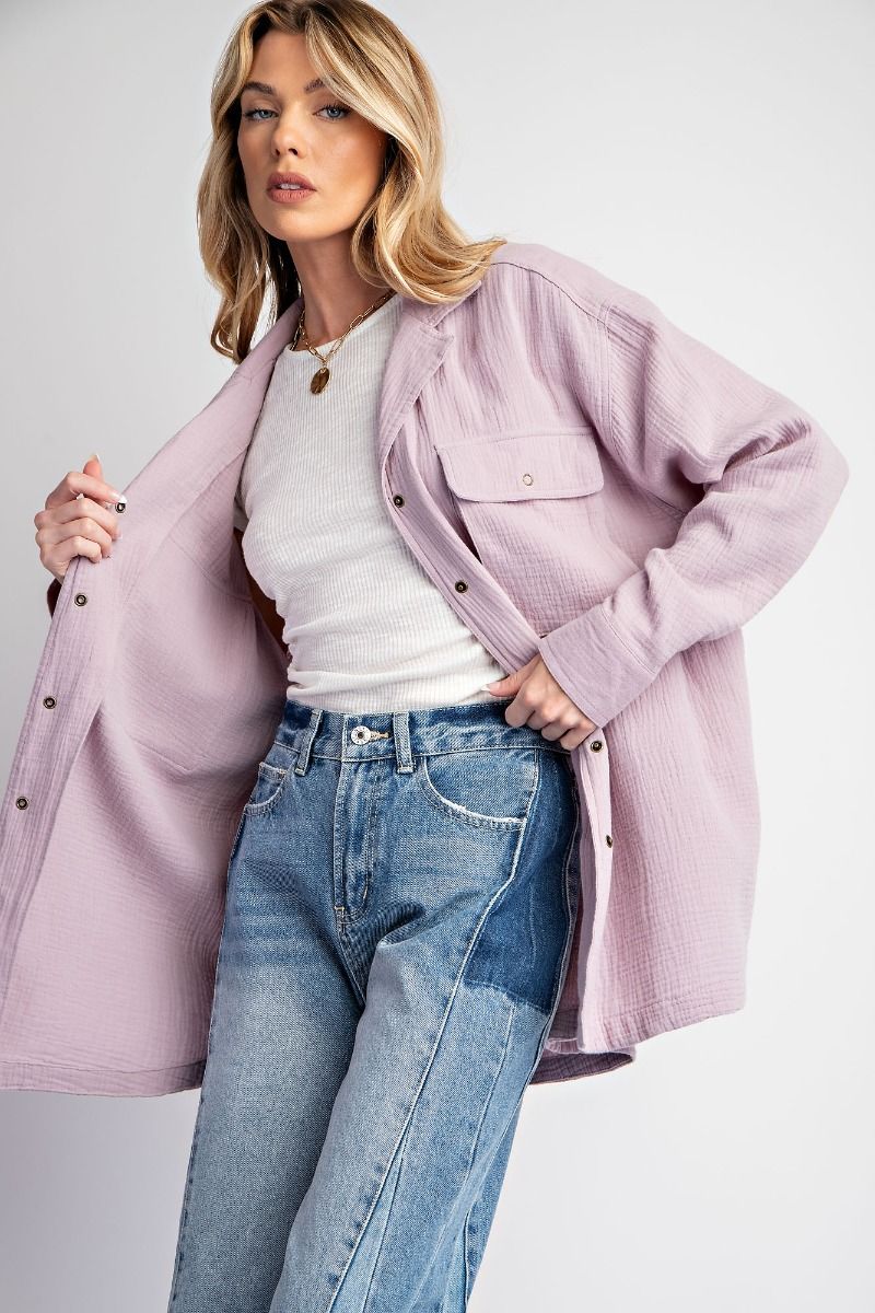 Lovely Lady Cotton Gauze Button Down Shirt - Plus Size