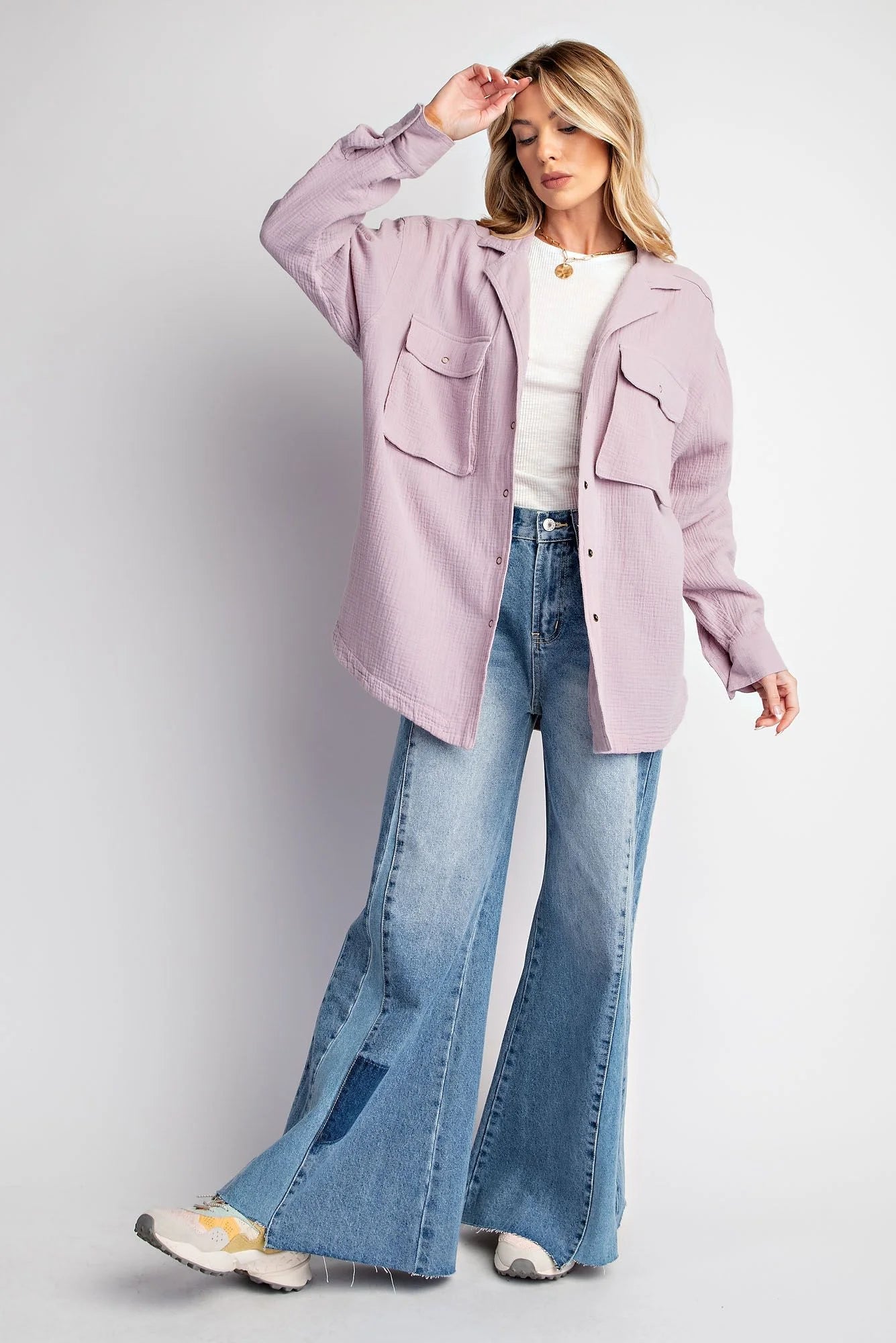 Lovely Lady Cotton Gauze Button Down Shirt - Plus Size