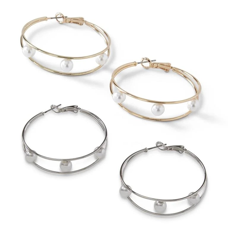 All Around Town Pearl Hoop Earrings - Assorted Colors