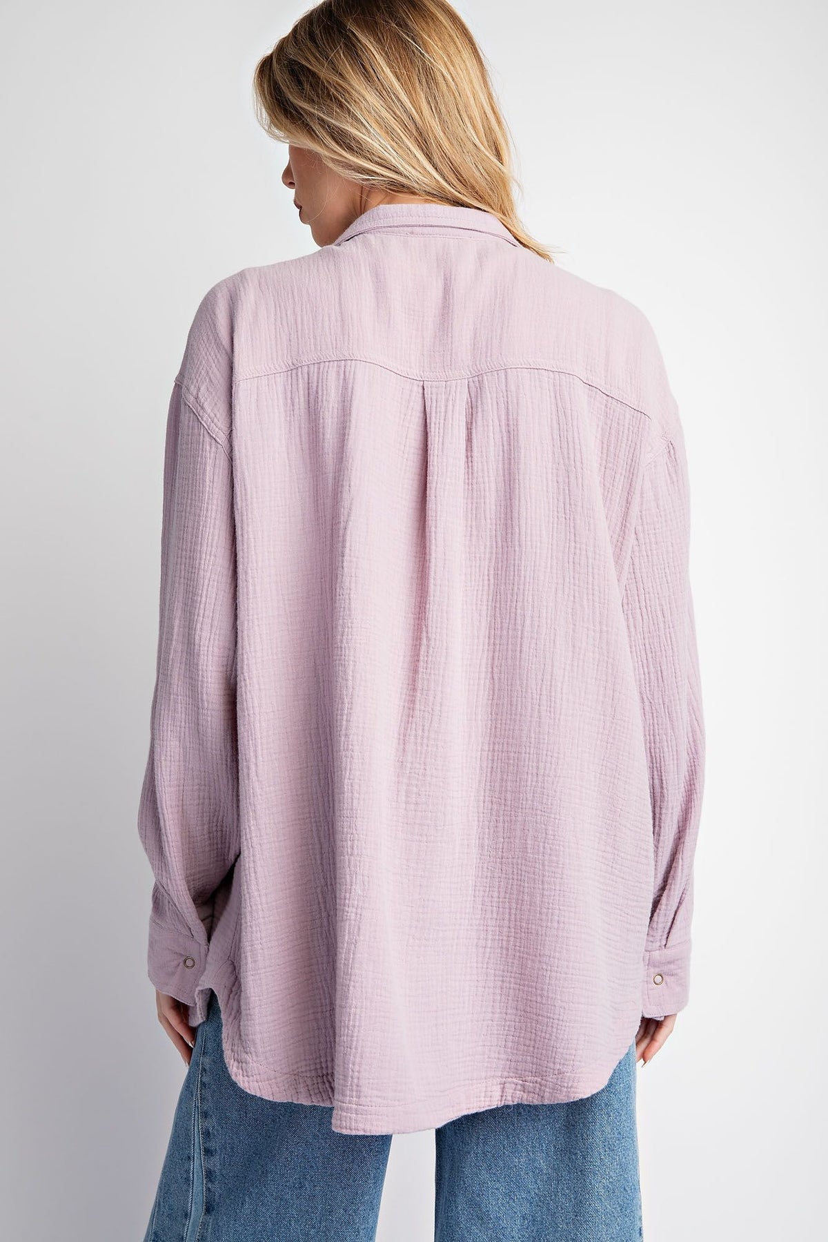 Lovely Lady Cotton Gauze Button Down Shirt - Plus Size