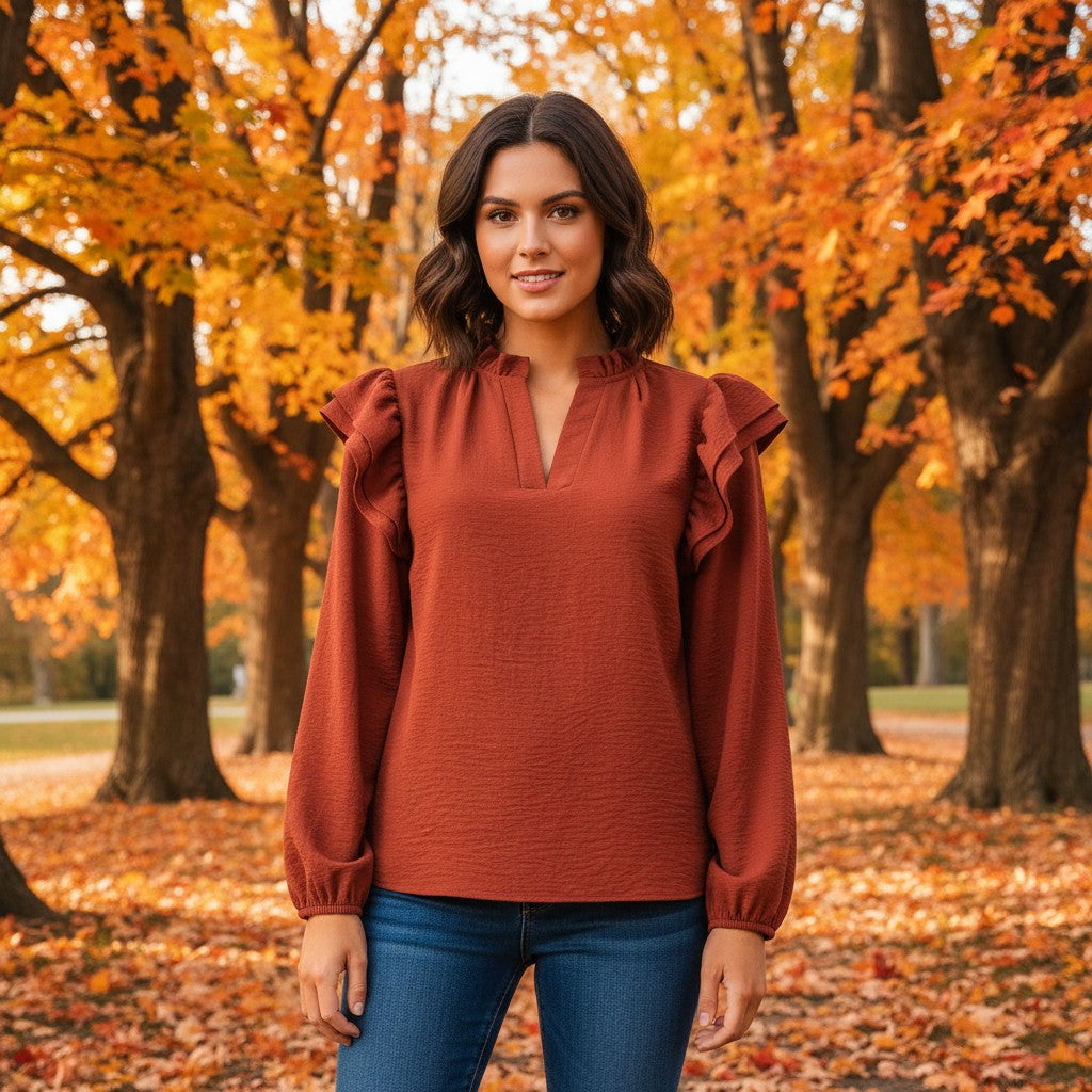The Ruffle Long Sleeve Top - Assorted Colors