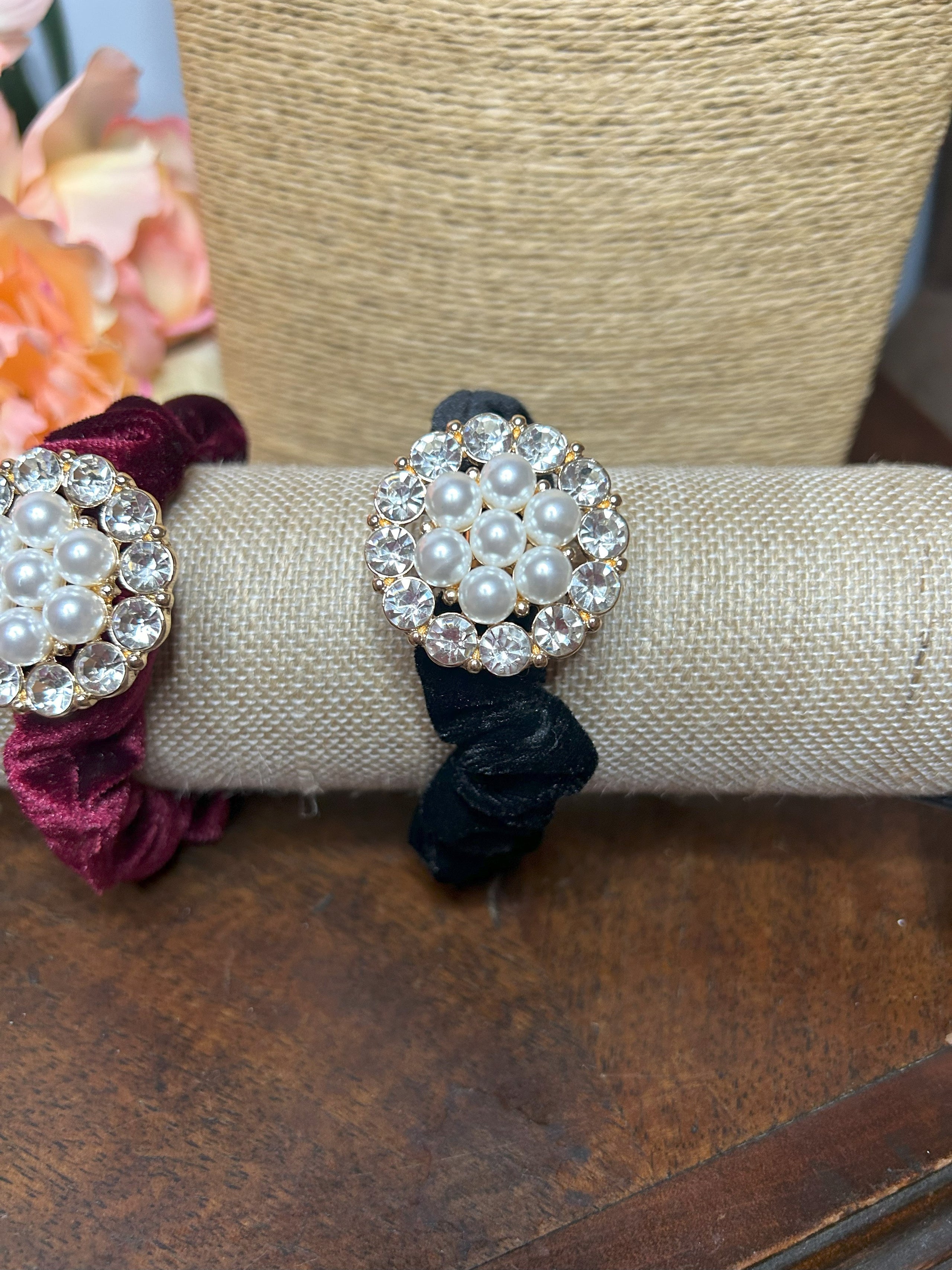 Velvet Pearl Bracelet Hair Bands
