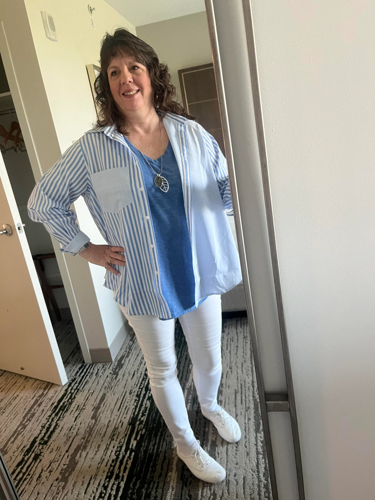 Contrast Stripe Button Up Shirt