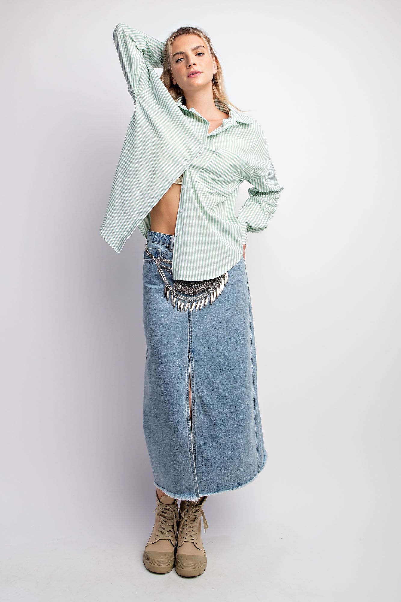 The Nina Stripe Button-Down Shirt - Plus Sizes