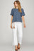 Puff Sleeve Washed Polka Dot Denim Top