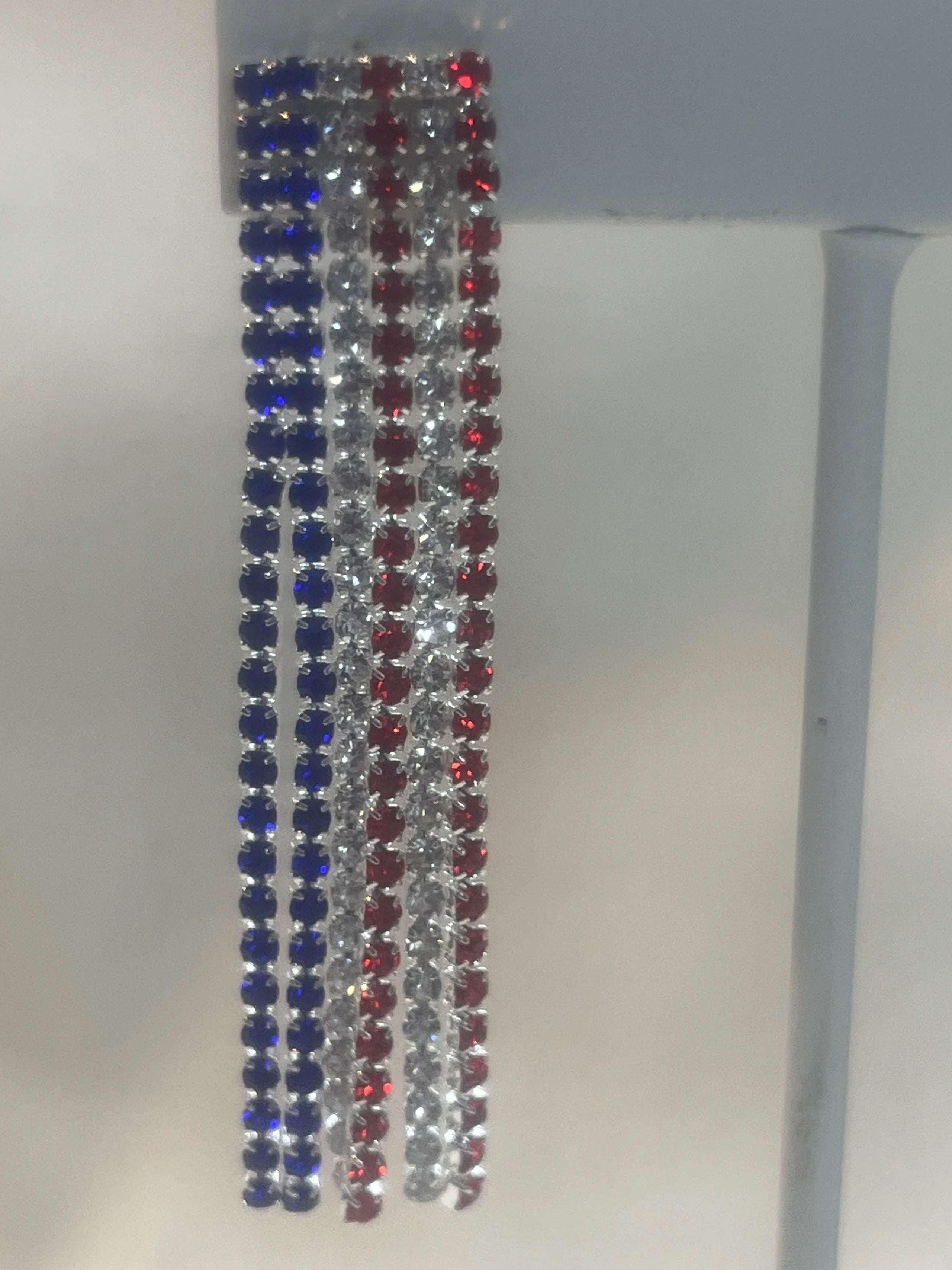 Red, White & Blue Streamers Rhinestone Earrings