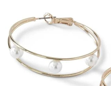 All Around Town Pearl Hoop Earrings - Assorted Colors
