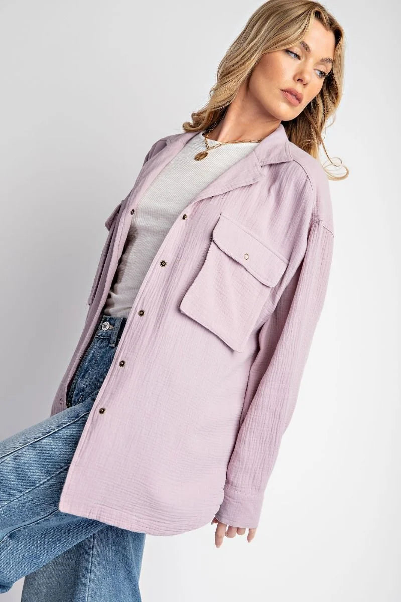 Lovely Lady Cotton Gauze Button Down Shirt - Plus Size