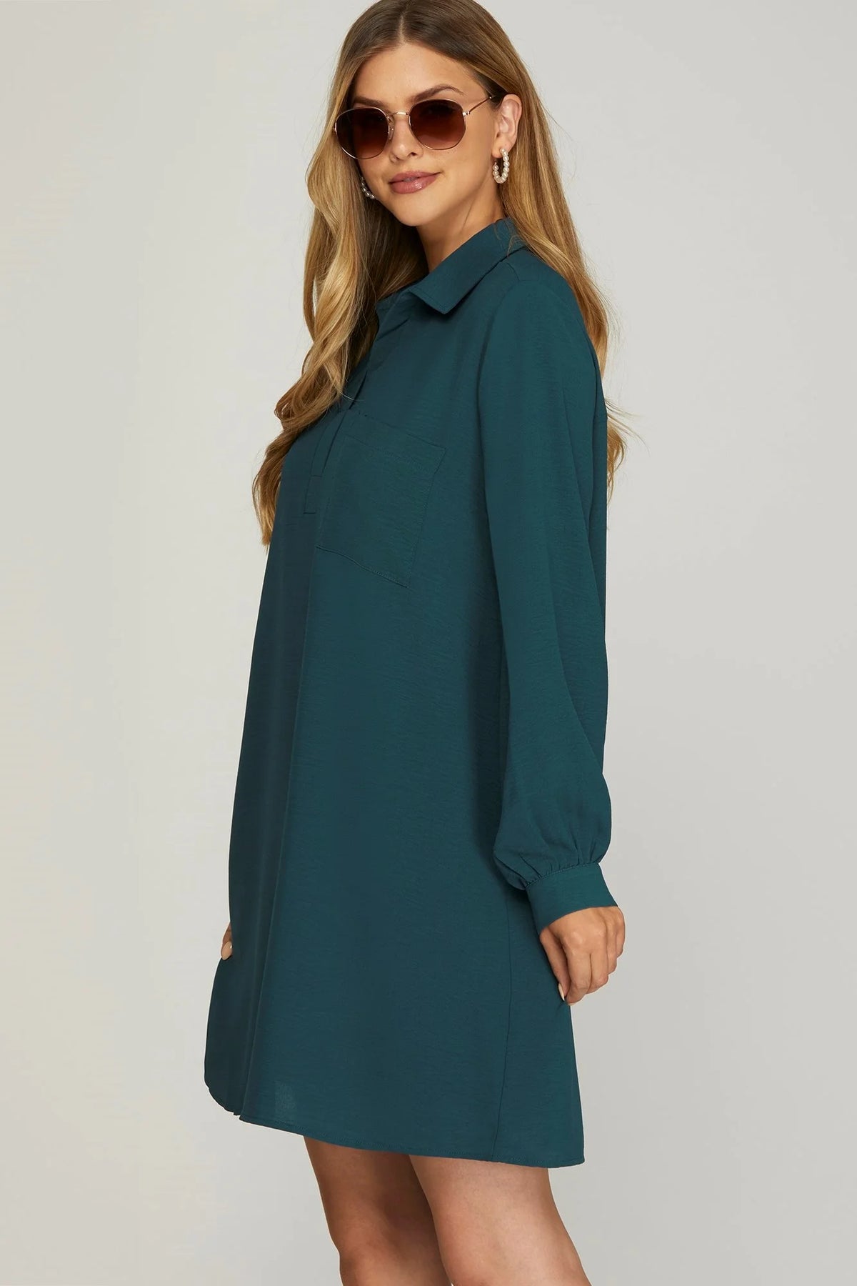 The Angie Long Sleeve Woven Collared Dress