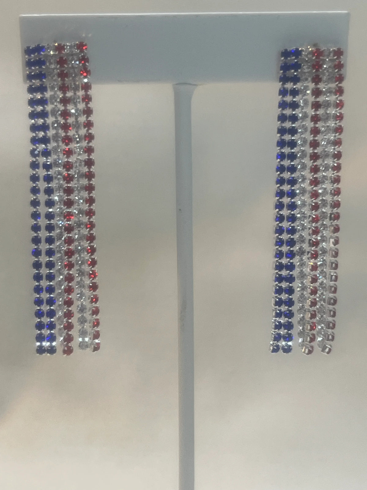 Red, White & Blue Streamers Rhinestone Earrings