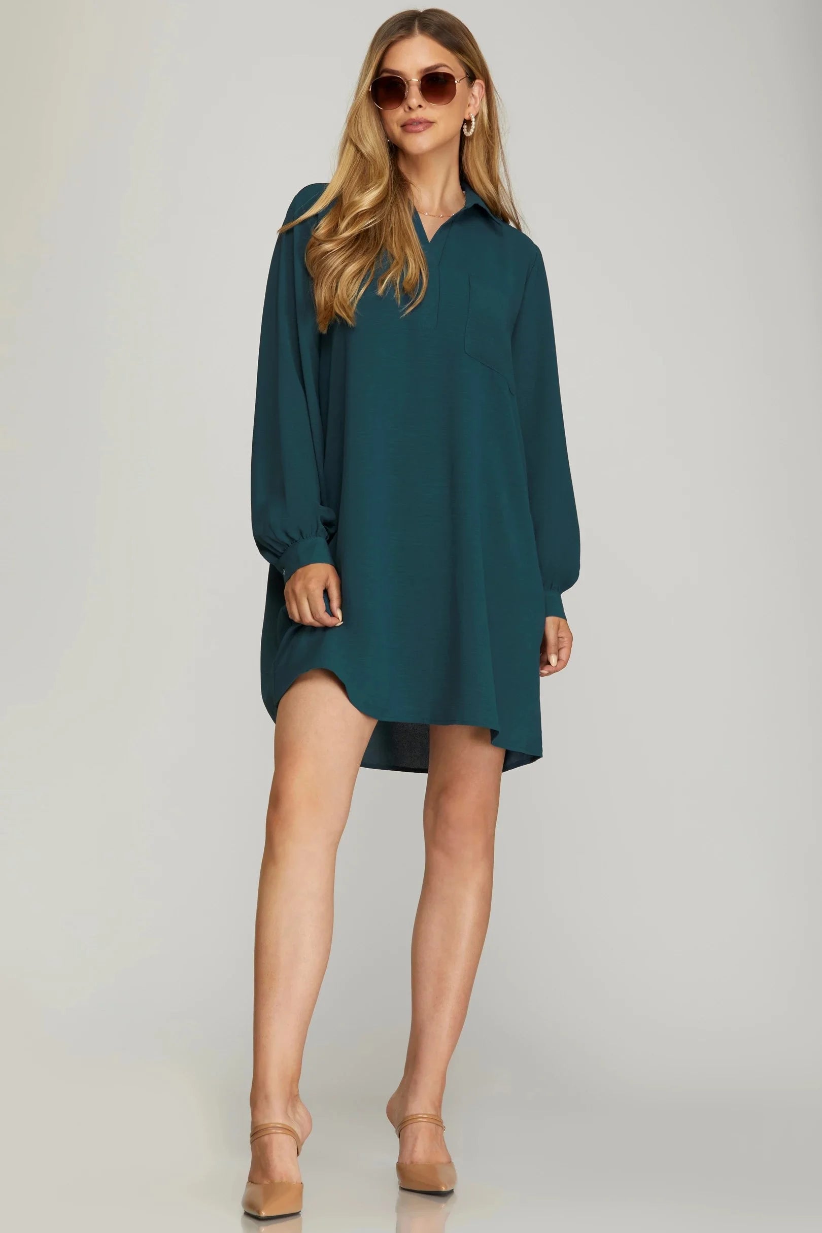 The Angie Long Sleeve Woven Collared Dress
