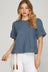 Puff Sleeve Washed Polka Dot Denim Top