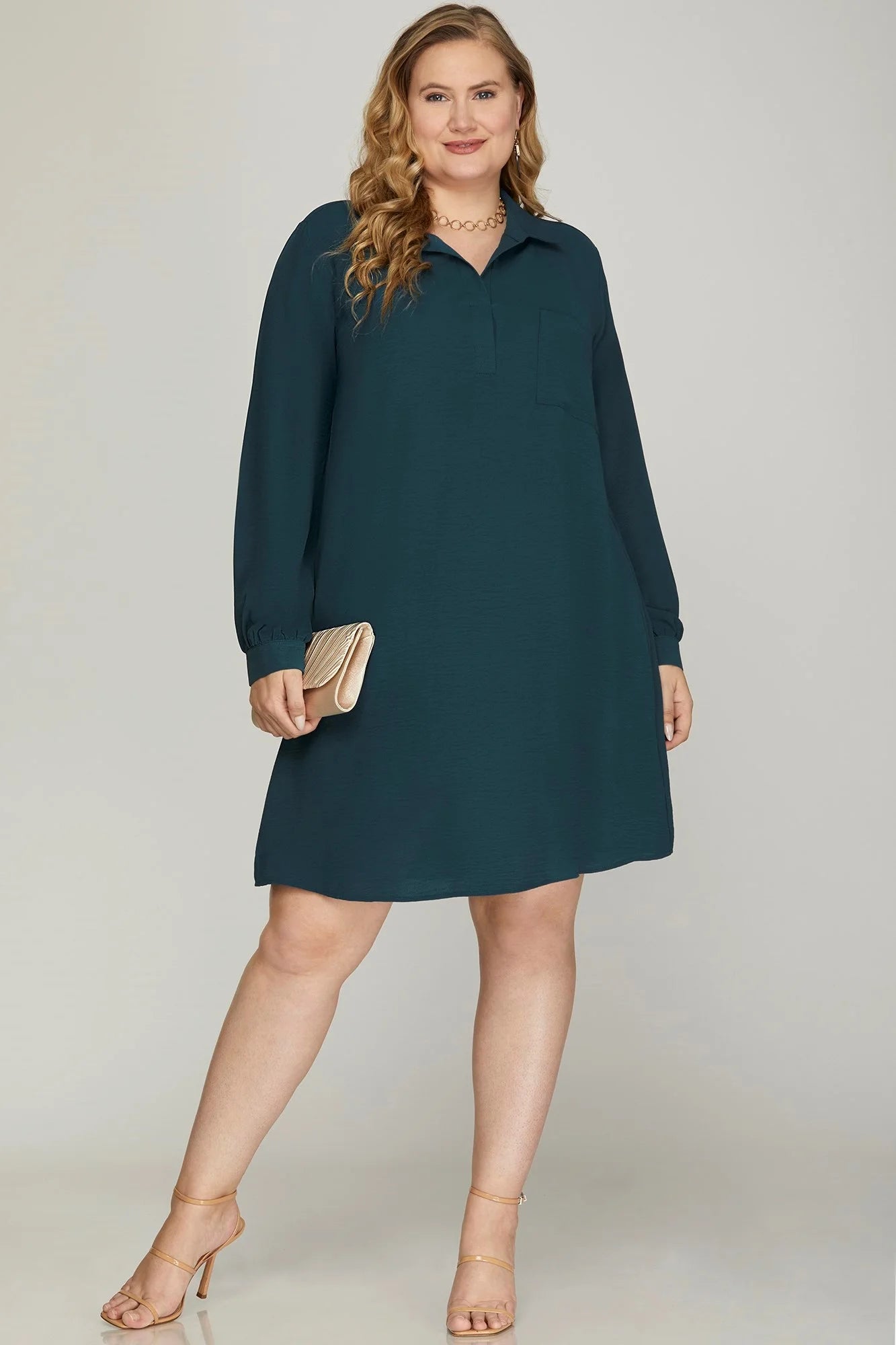 The Angie Long Sleeve Woven Collared Dress