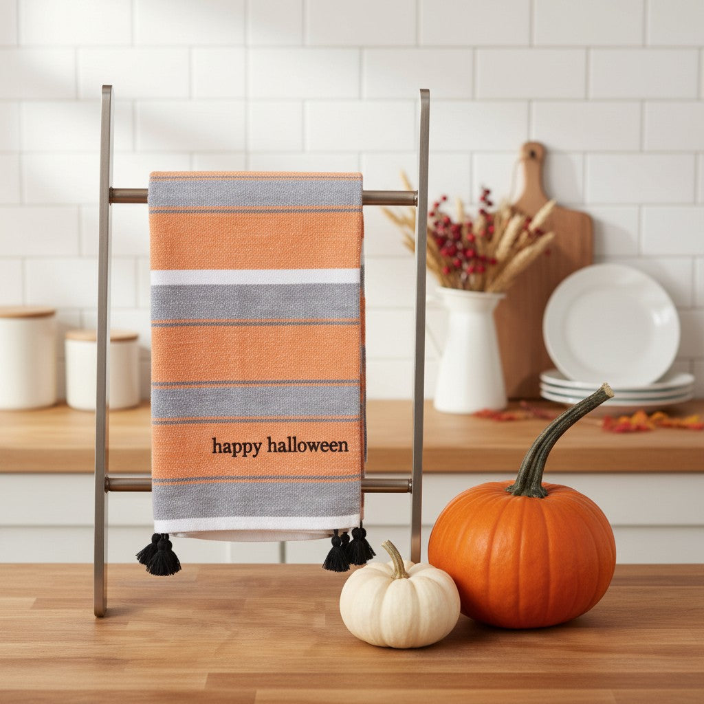 Happy Halloween Tassel Kitchen Towel