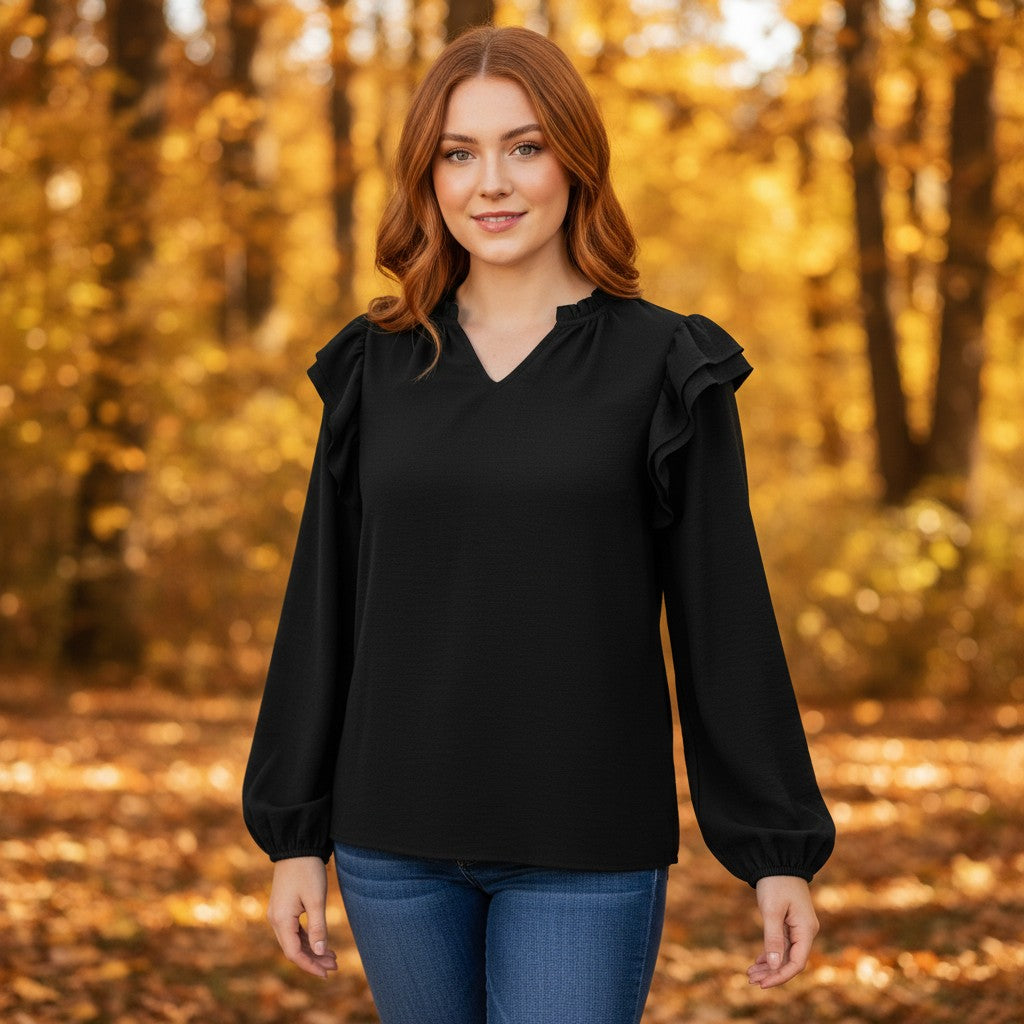 The Ruffle Long Sleeve Top - Assorted Colors