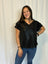 The Shimmery Black Ruffle Sleeve Top