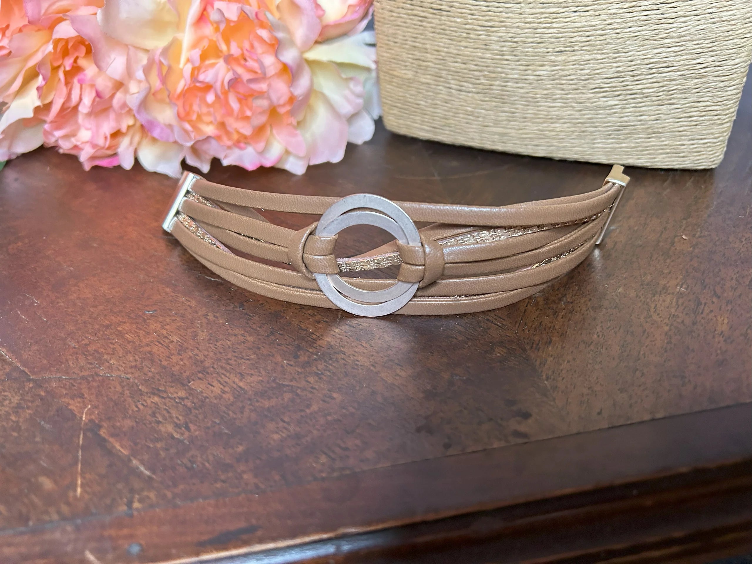 Tan & Gold Strap Bracelet