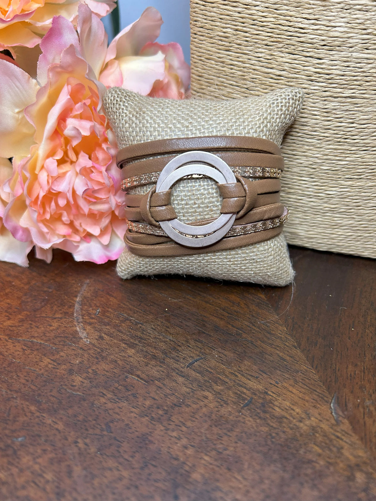 Tan & Gold Strap Bracelet