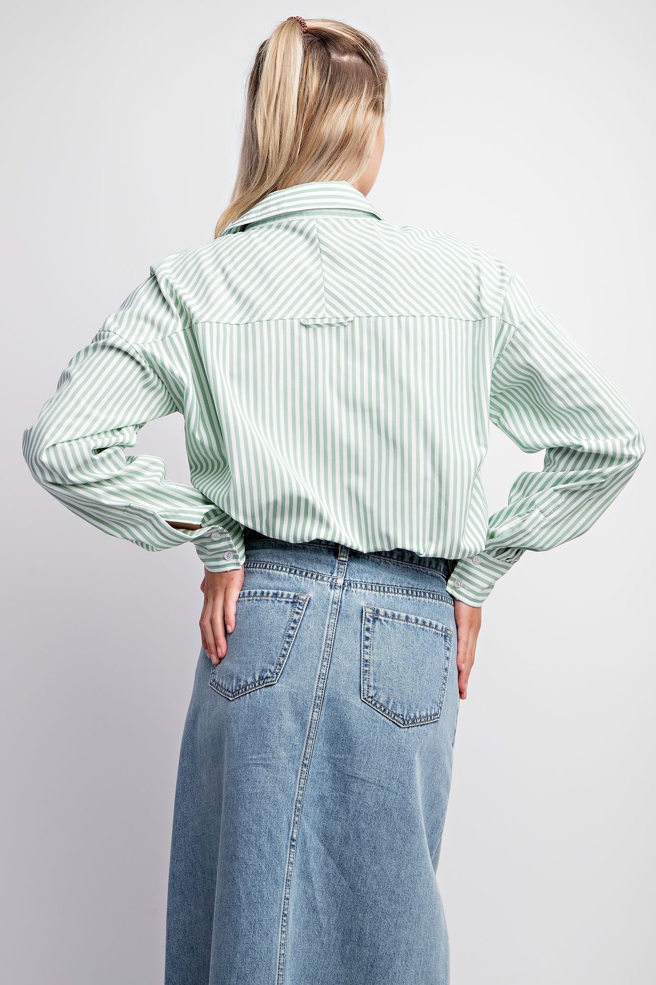 The Nina Stripe Button-Down Shirt - Plus Sizes