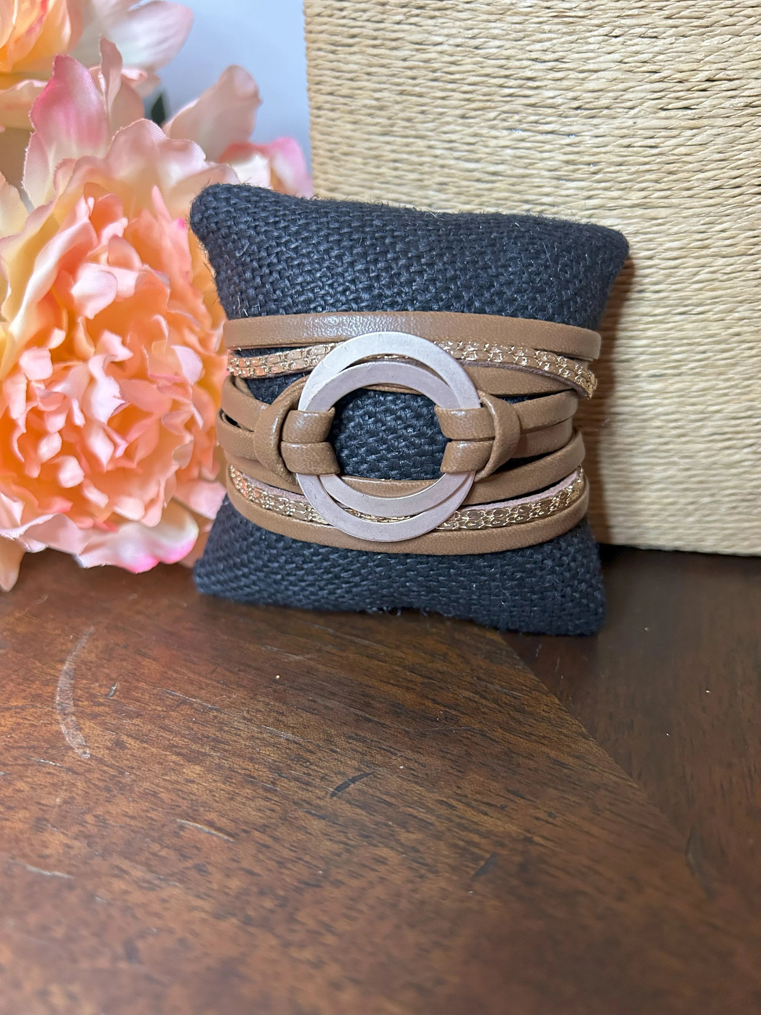 Tan & Gold Strap Bracelet