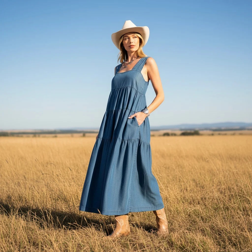The Diedre Denim Maxi Dress