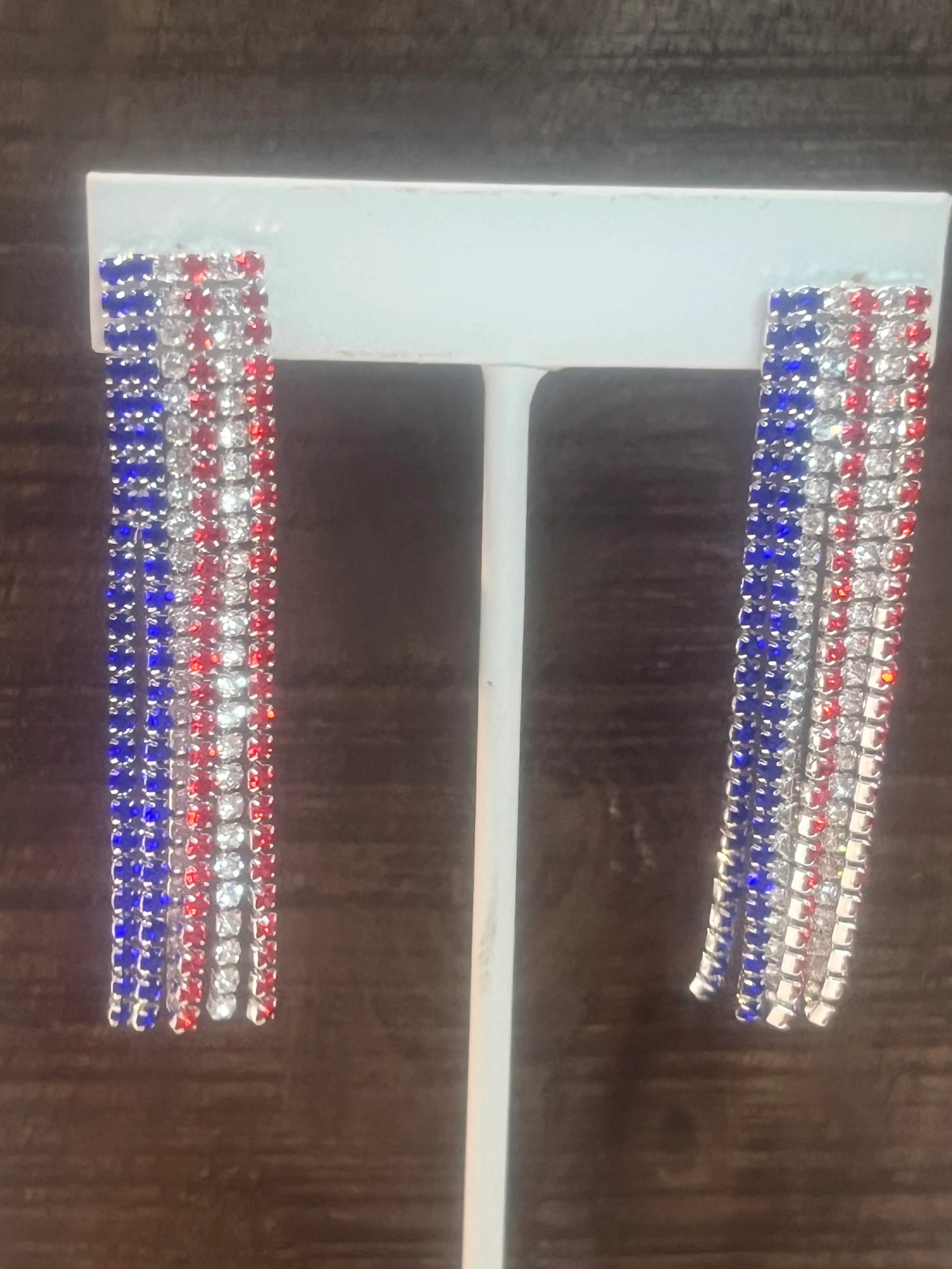Red, White & Blue Streamers Rhinestone Earrings