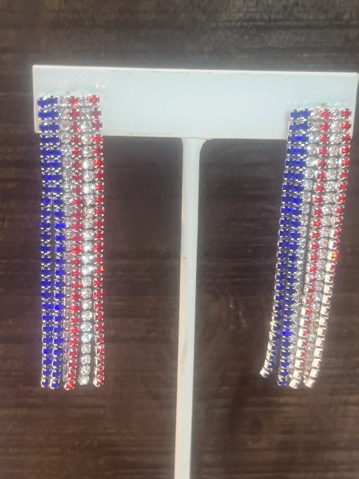 Red, White & Blue Streamers Rhinestone Earrings