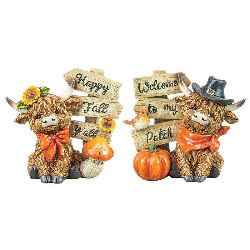 Fall Signpost Highland Cow Pair