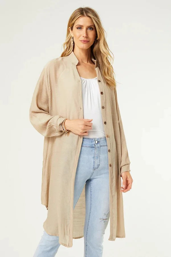 The Angela Button Down Tunic - Taupe
