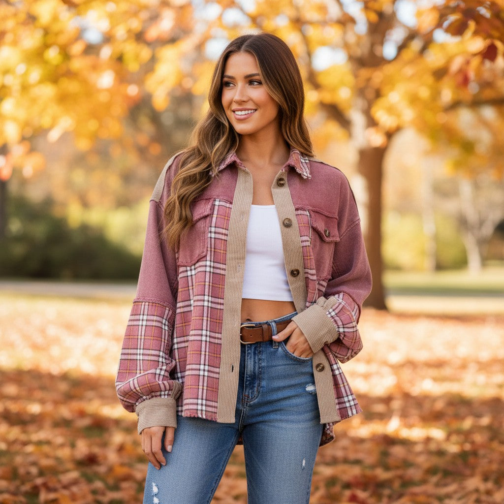 The Molly Plaid & Corduroy Shacket