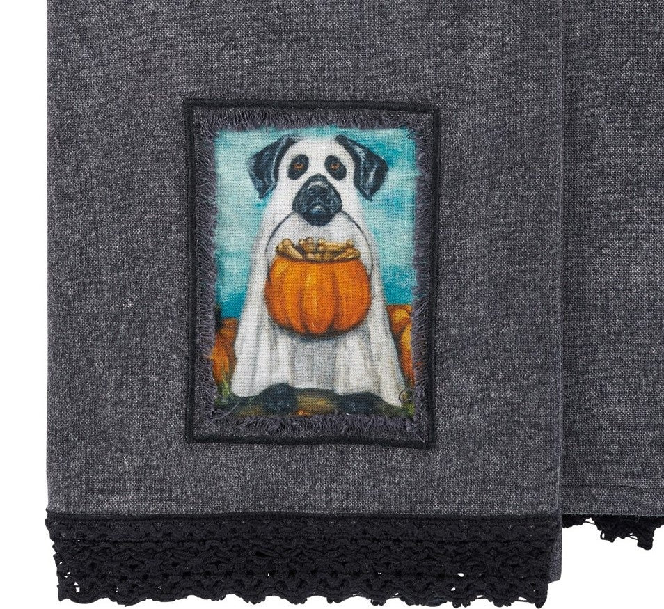 Ghost Dog Trick or Treat Kitchen Towel