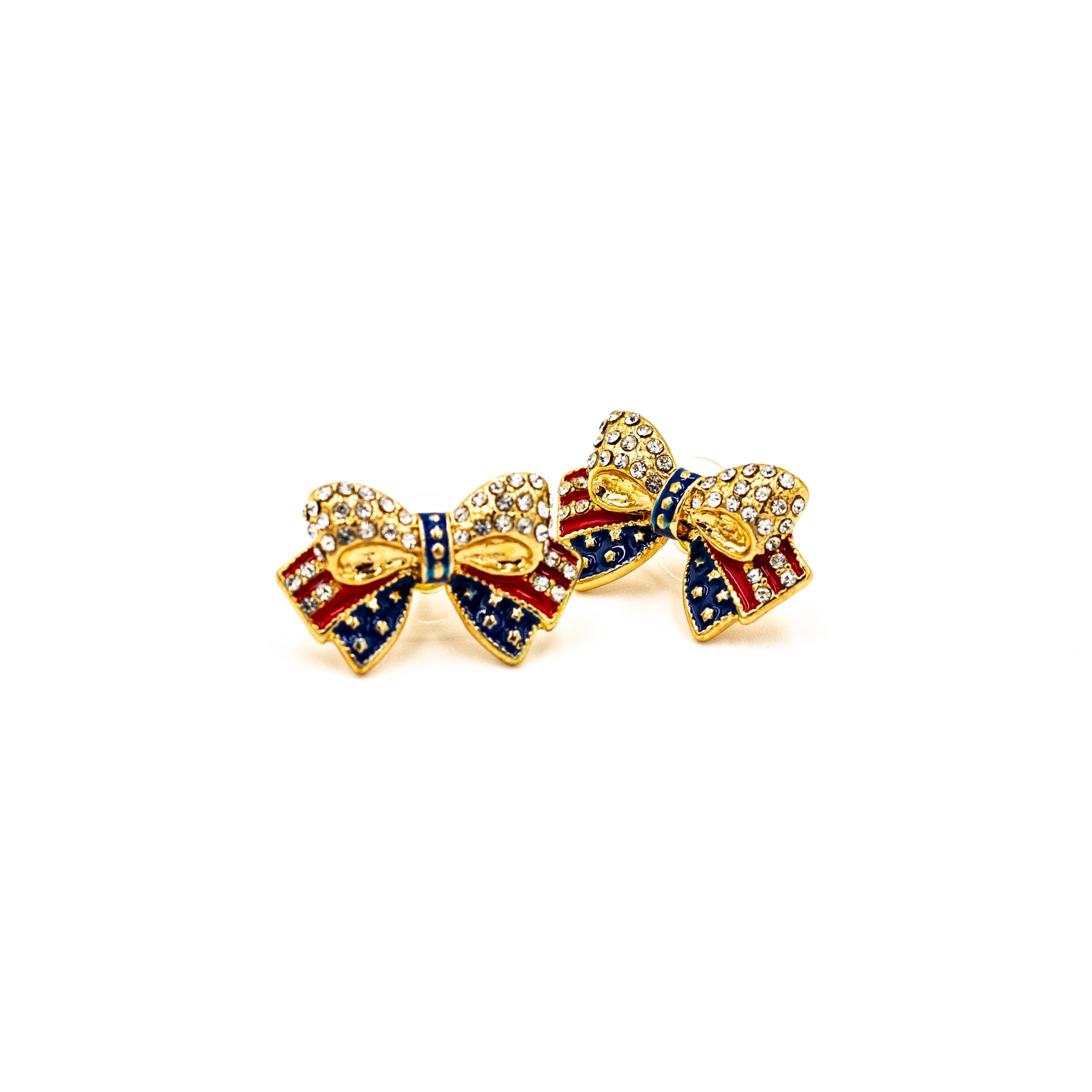 Rhinestones and Bows Patriotic Earrings