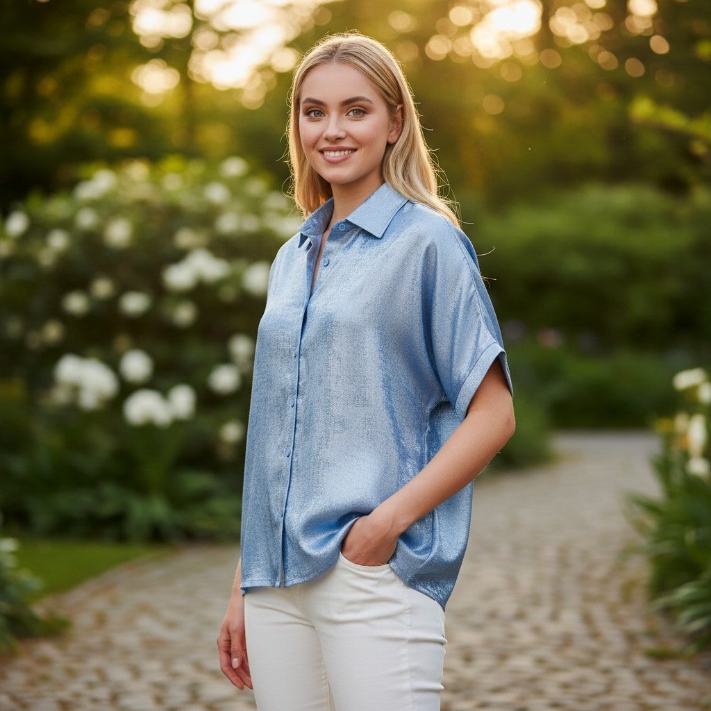 The Sonya Metallic Button Down Top