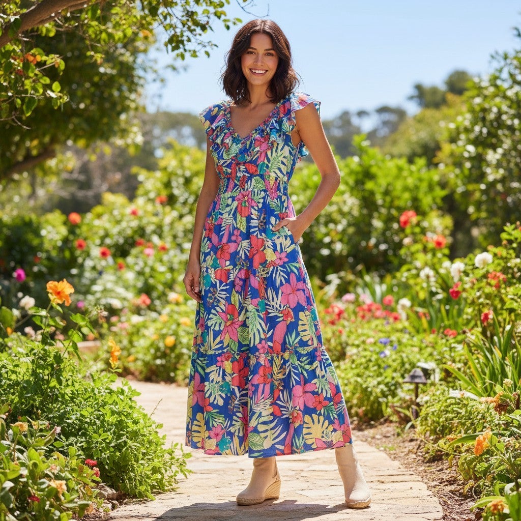 The Peri Tropical Print Maxi Dress