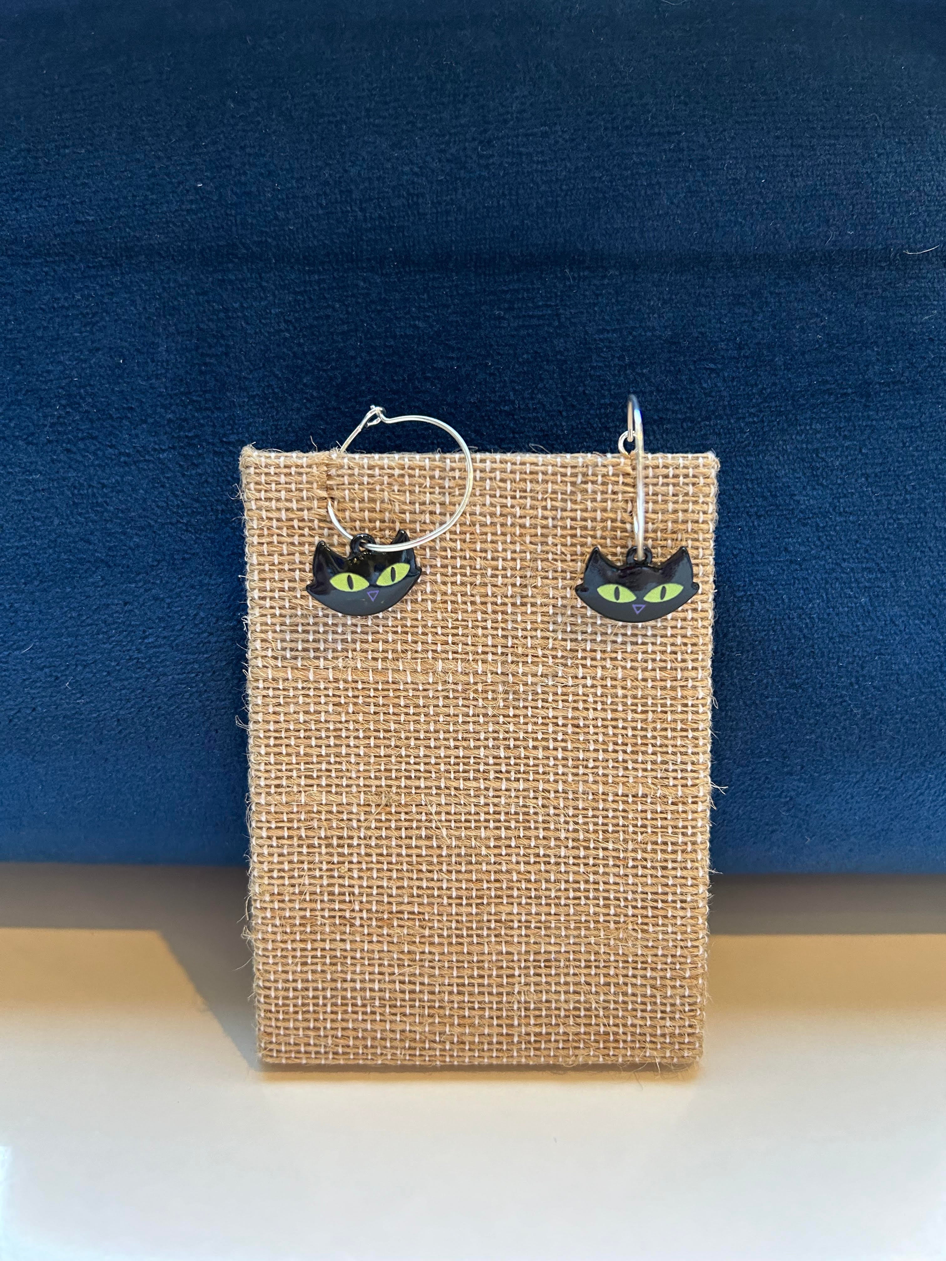 I've Got My Eyes on You Halloween Cat Earrings