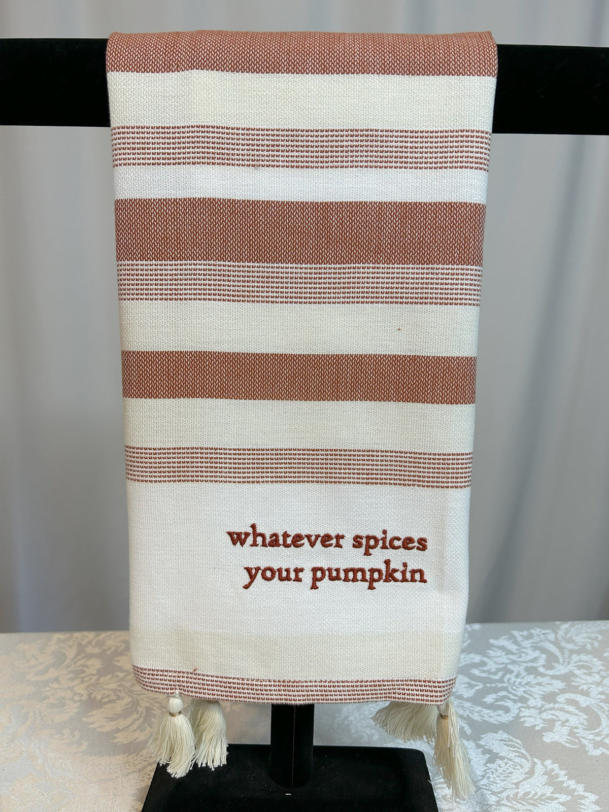 Whatever Spices Your Pumpkin Tassel Kitchen Towel