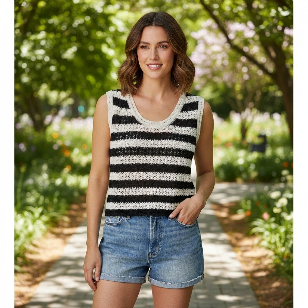 Carrie Crochet Knit Stripe Top