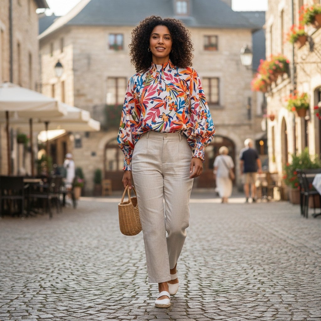 The Katrina Tropical Mock Neck Blouse