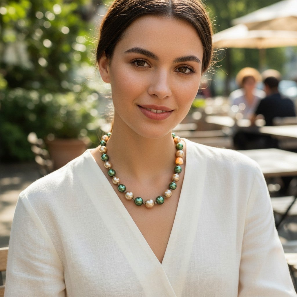 Pot of Green and Gold Pearl Necklace